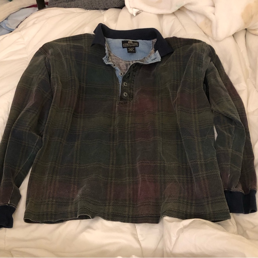 Structure Vintage Plaid Collared Top